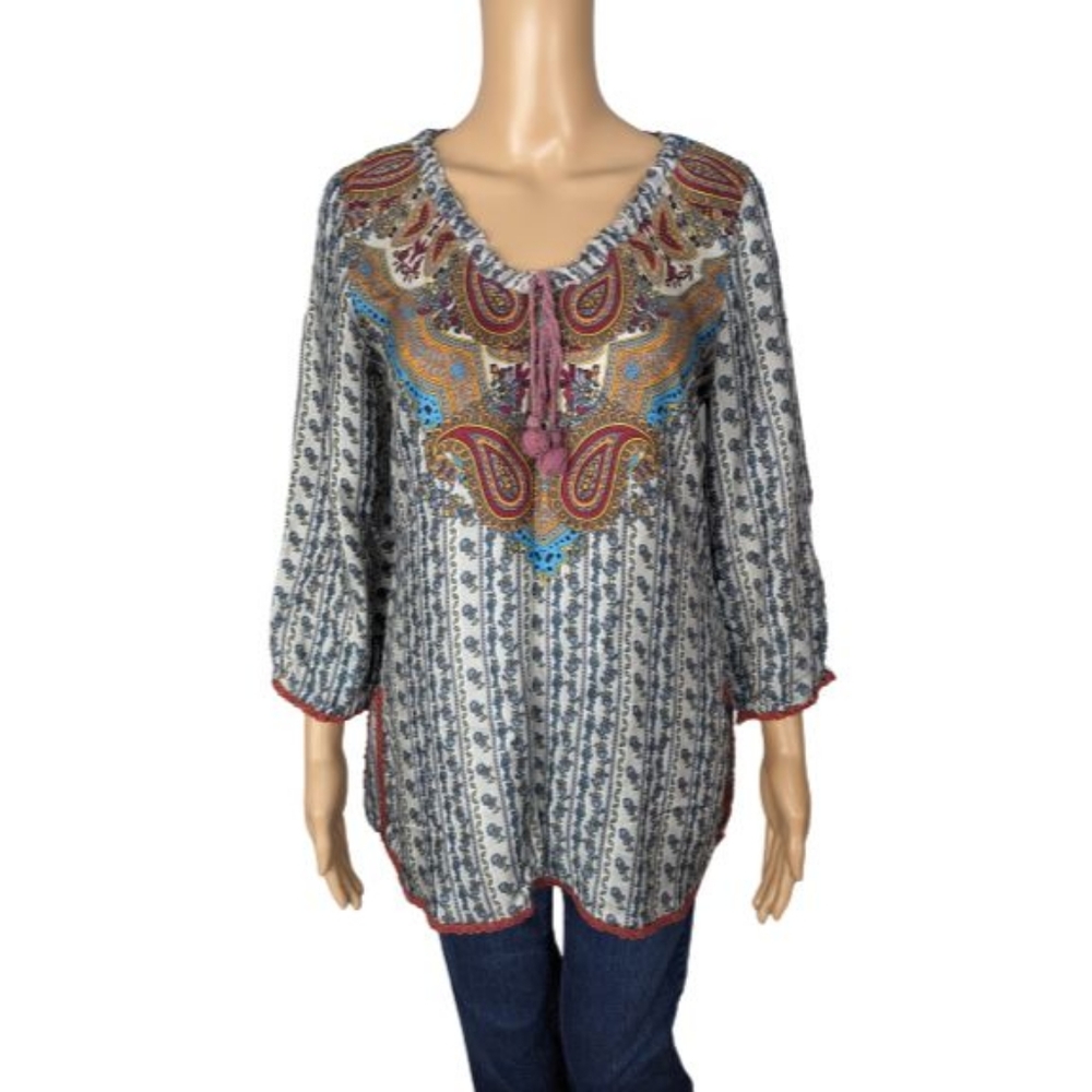 Johnny Was Silk Floral Paisley Boho Print Tunic XS
